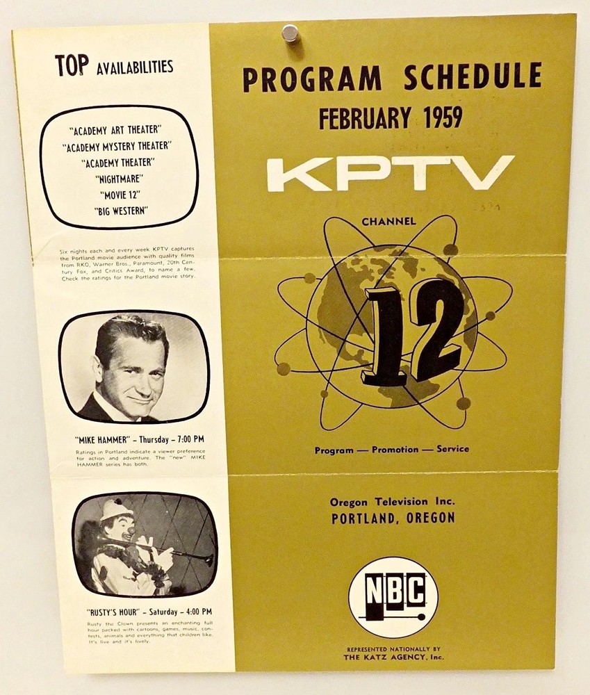 NBC KPTV TV 1959 PROMO Program Schedule COMMERCIAL ADVERTISING - PORTLAND OREGON