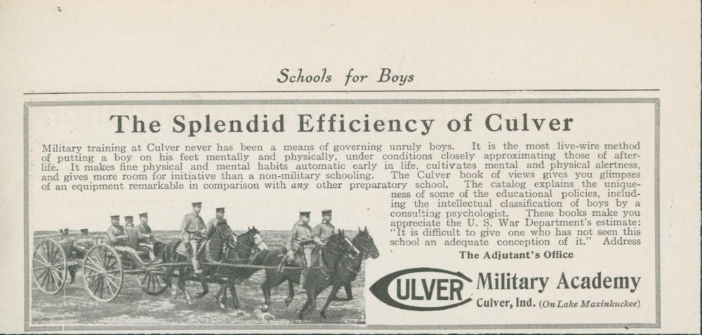1915 Culver Military Academy Horse Riders Wagon Vintage Ad CO7