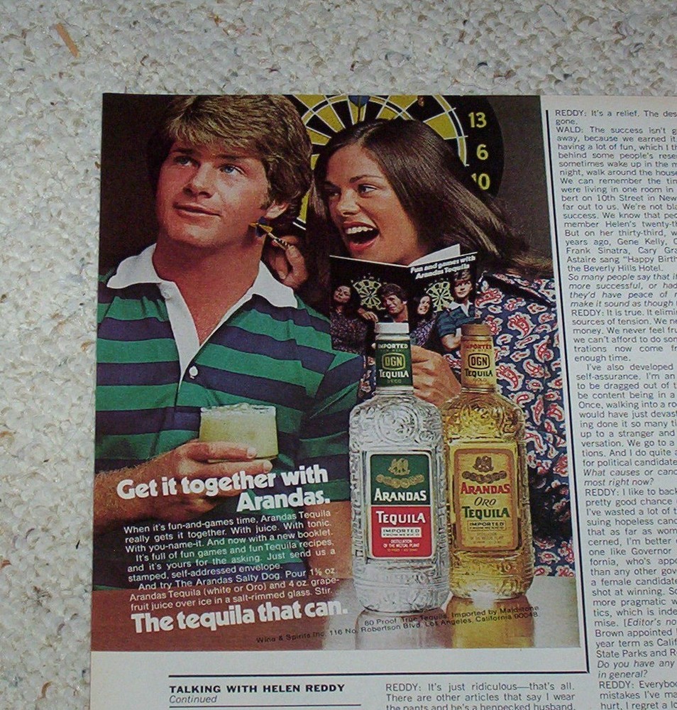 1977 print ad - Arandas Tequila guy girl DARTS dart game fun Vintage ADVERT