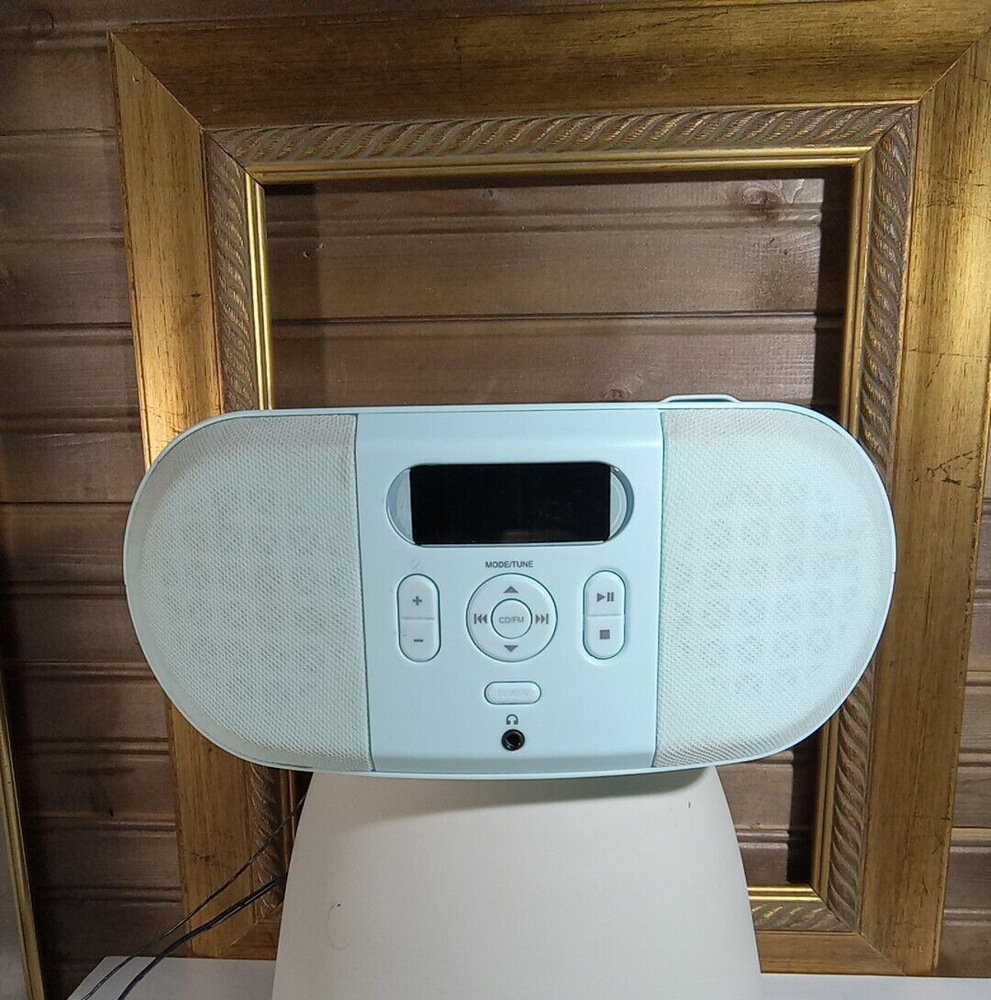 Onn Portable CD & FM Radio Boombox Teal Blue Handle Battery Or AC Power Handle