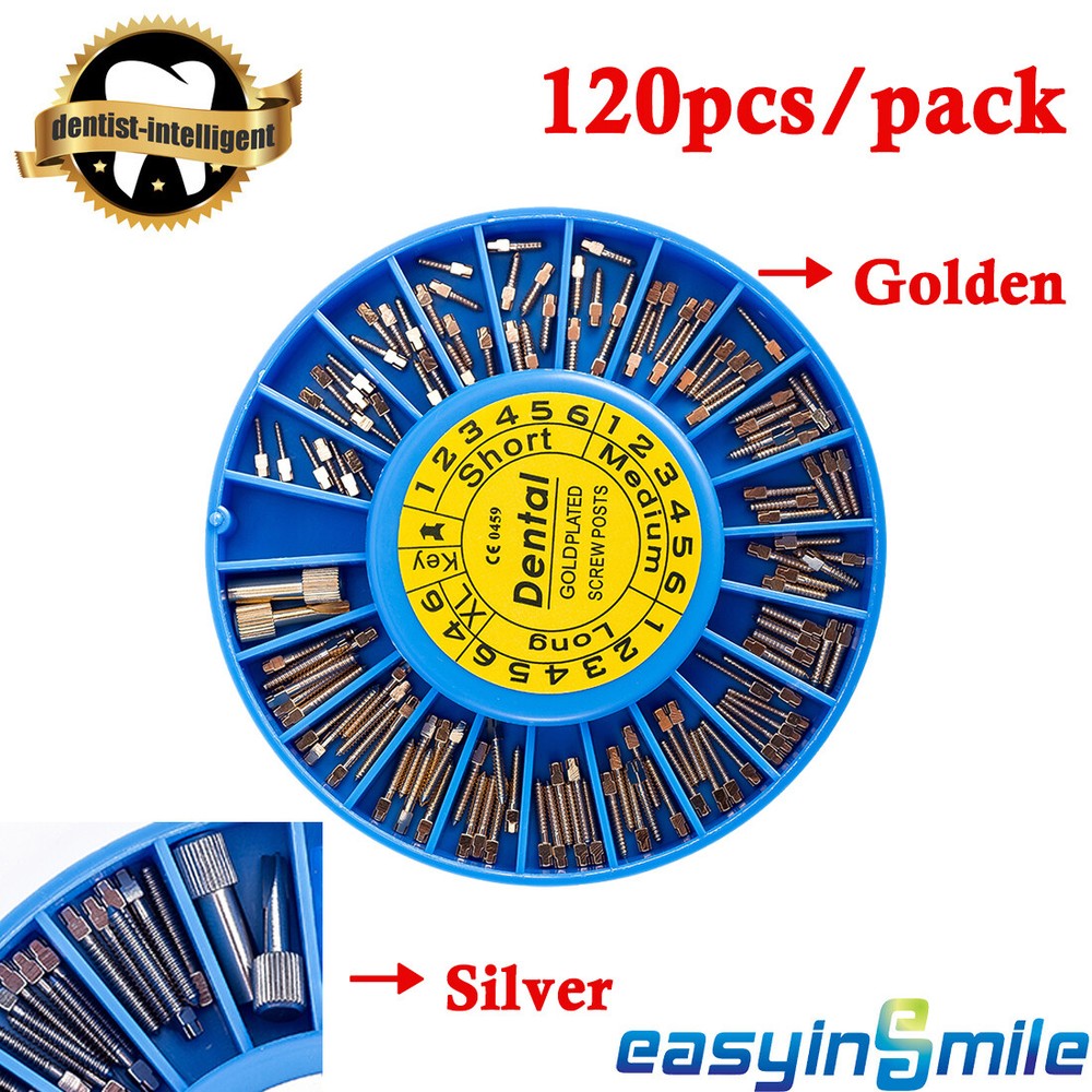Dental Conical Screw Posts Kits Refills 24K Gold Stainless Plated 120 Pcs Endo