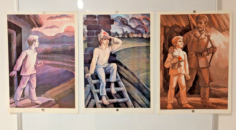 Triple Poster Triptych 1984 - Original Soviet -  little scout of enemy positions