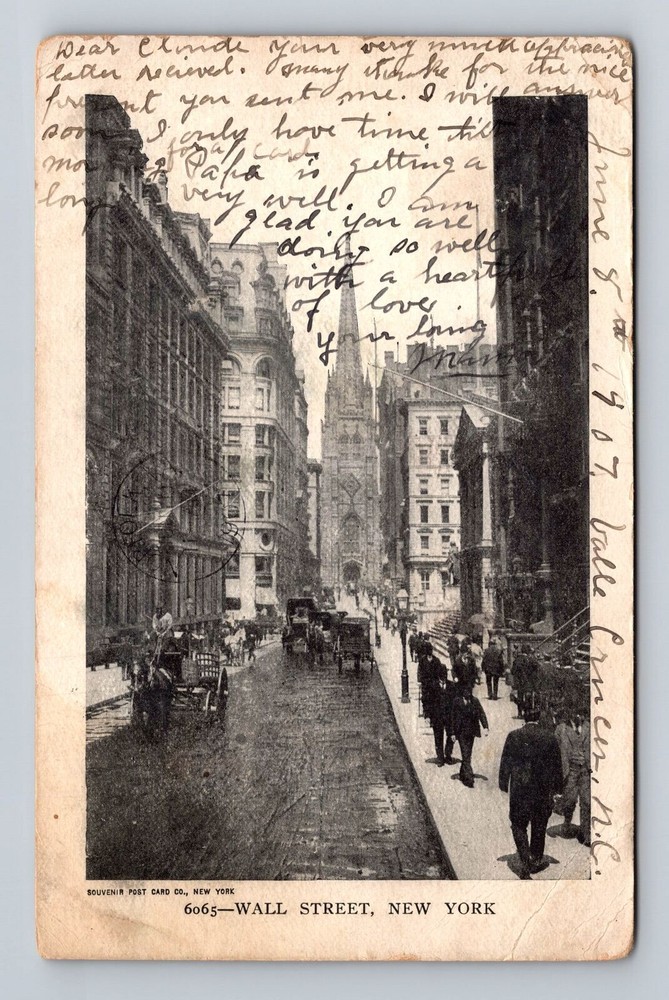 New York City NY, Wall Street, Souvenir, Antique, Vintage c1907 Postcard
