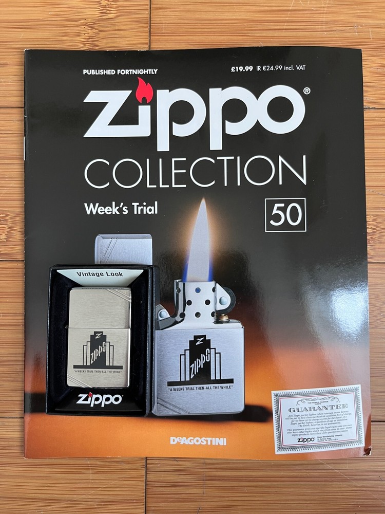NEW DEAGOSTINI ZIPPO WINDPROOF LIGHTER COLLECTION ISSUE 50 - WEEK'S TRIAL & MAG
