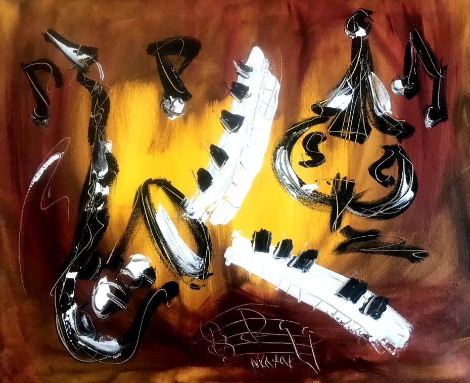 JAZZ MUSIC MODERN ABSTRACT Painting  Stretched   IMPRESSIONIST BY MARK KAZAV
