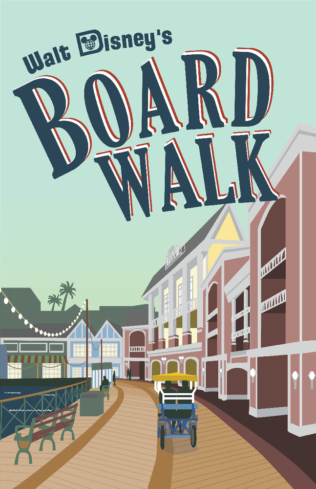 Disney Board Walk Inn 13x19 Satin Print Poster - Walt Disney World Decor