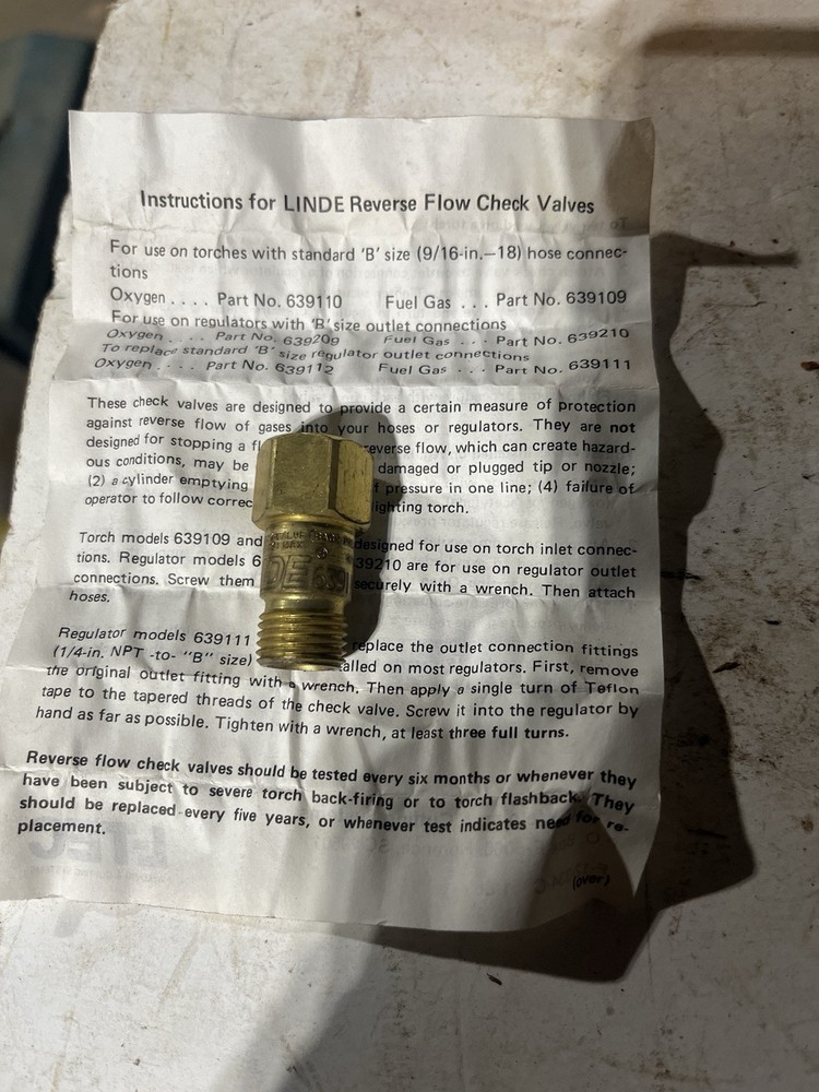 Linde 639110 639109 NOS Reverse Flow Check Valves Pair