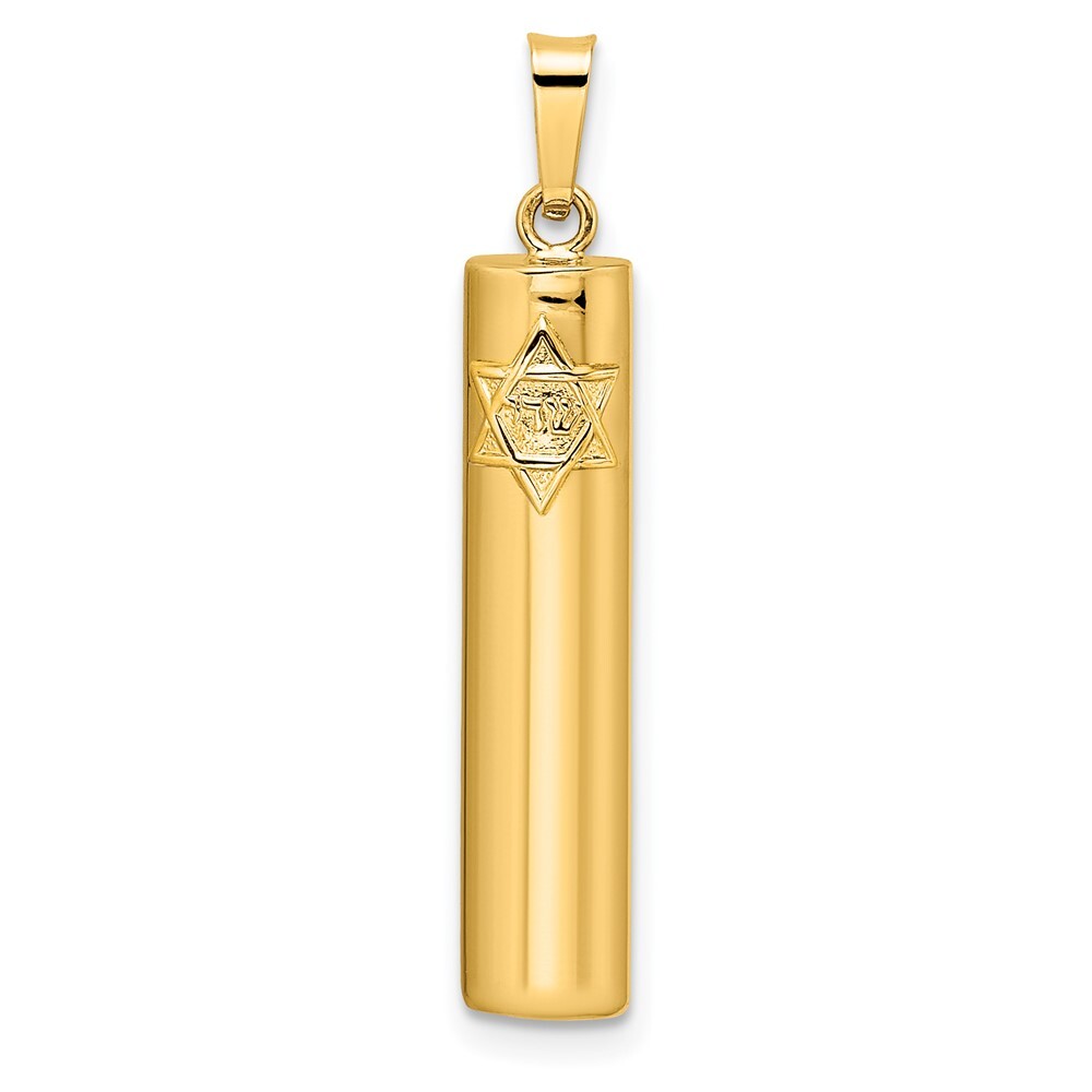 14k Yellow Gold Polished Hollow Mezuzah w/Star of David Pendant 1.03gm L-32mm