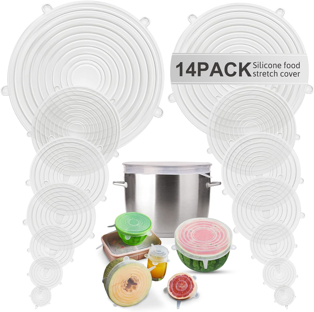 14 Pack Silicone Stretch Lids, 8 Sizes, Leak-Proof Food Storage Covers