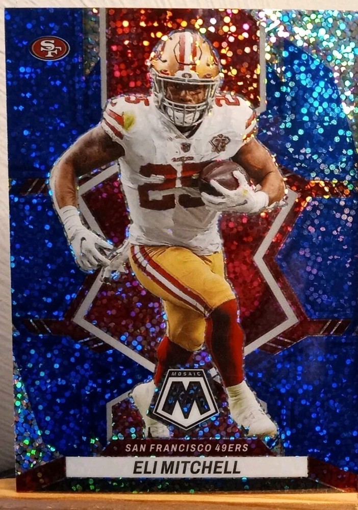 2022 Panini Mosaic Eli Mitchell 49ers Blue Sparkle Prizm #176 SSP NM-MT