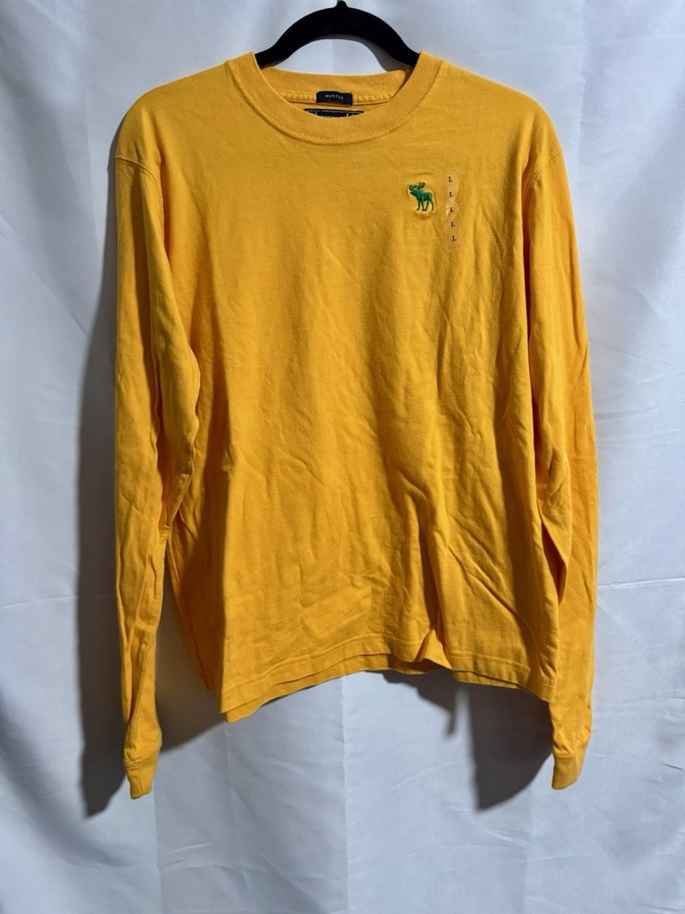 Abercrombie & Fitch Muscle T-Shirt Mens L Yellow Long Sleeve Embroidered Moose-image