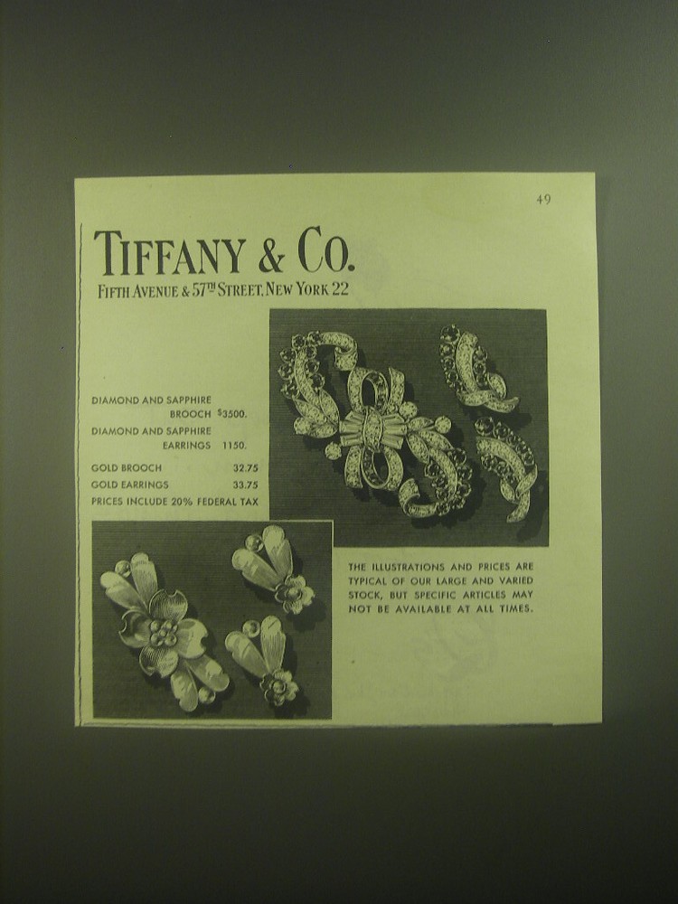 1945 Tiffany & Co. Jewelry Advertisement - Brooch and Earrings