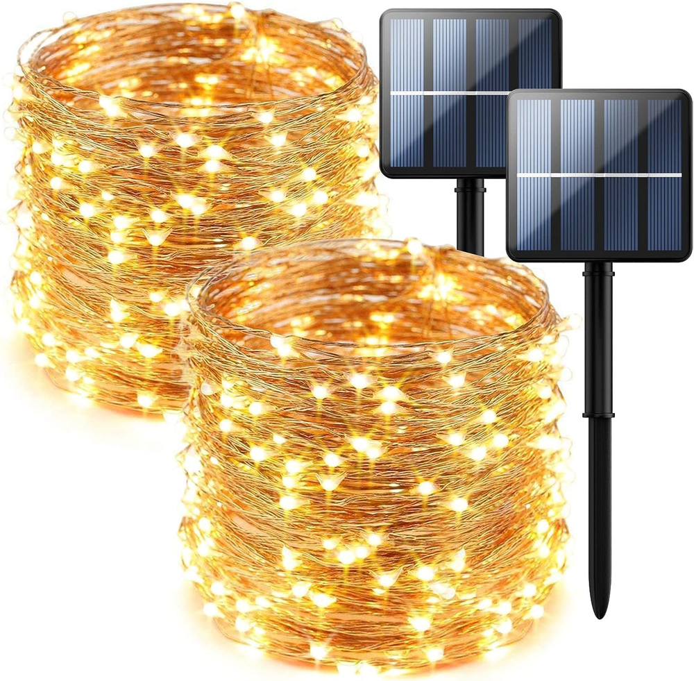 2-Pack 200 LED Solar String Lights for Outside,Solar Fairy Lights for outside