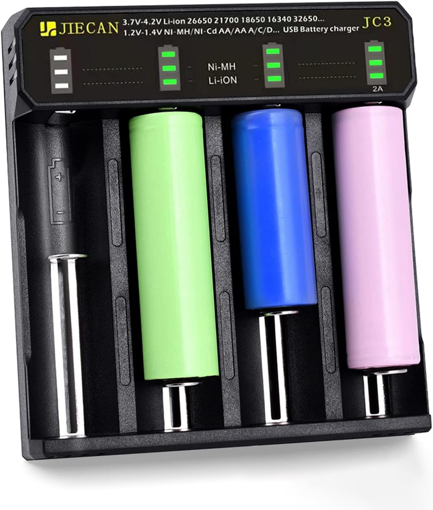 Smart 4-Bay Universal USB Battery Charger with Fast Independent Slot Charging