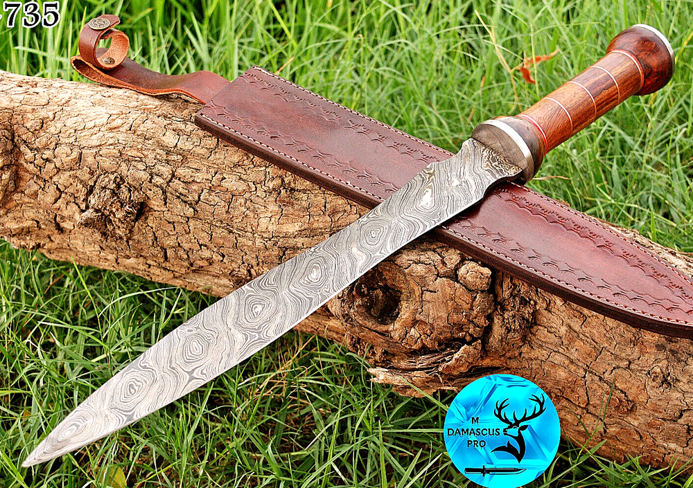 SWORD CUSTOM MADE HAND FORGED DAMASCUS STEEL DOUBLE EDG BLADE 735