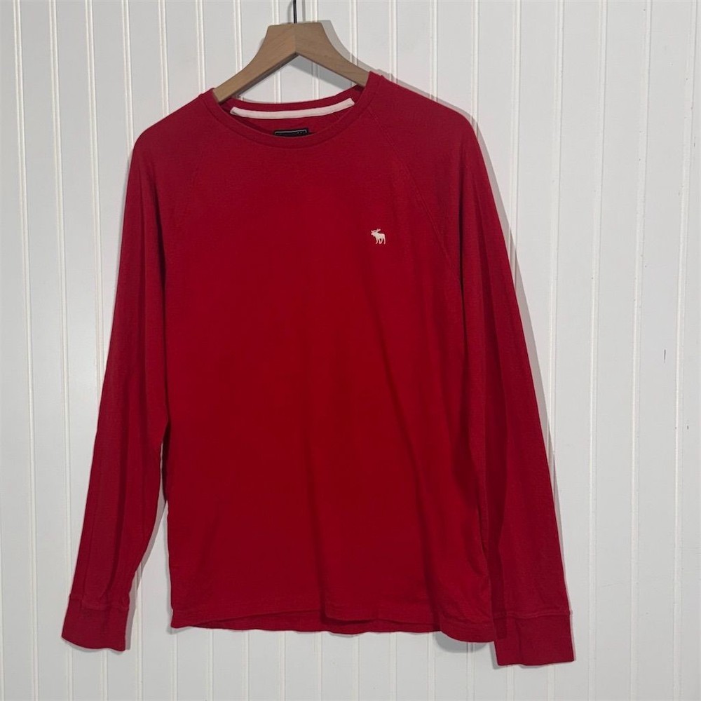 Abercrombie & Fitch Men’s Red Long Sleeve Shirt M Classic Fit Moose Logo Preppy-image