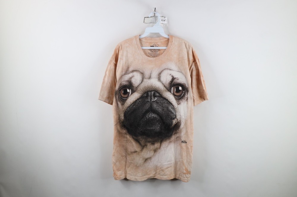 Vtg Y2K Streetwear Mens Large Faded Pug Dog All Over Print Short Sleeve T-Shirt