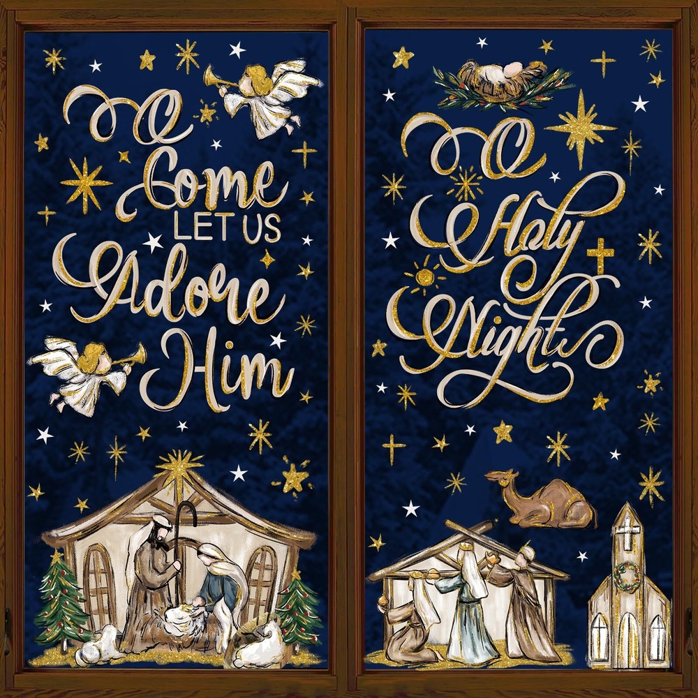 Christmas Window Clings 6 Sheets Jesus Nativity Window Stickers Decals Double...