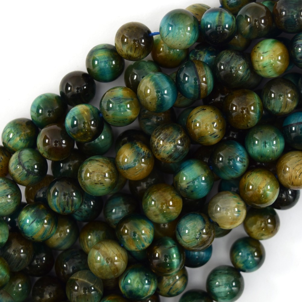 Green Blue Tiger Eye Round Beads Strand 15