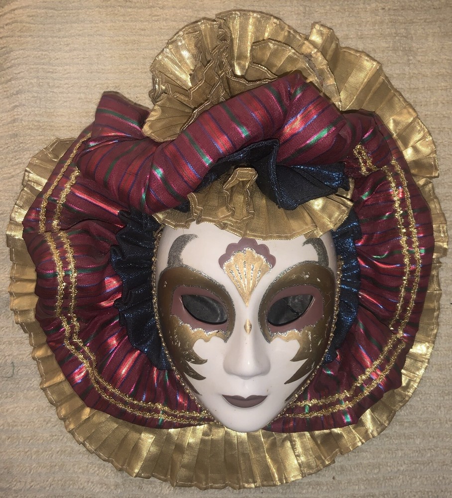 Vintage New Orleans Mardi Gras Mask MultiColor Vail and Painted Face 11