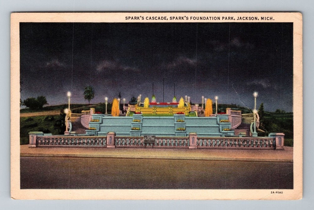 Jackson MI-Michigan, Spark's Cascade, Spark's Foundation Park, Vintage Postcard