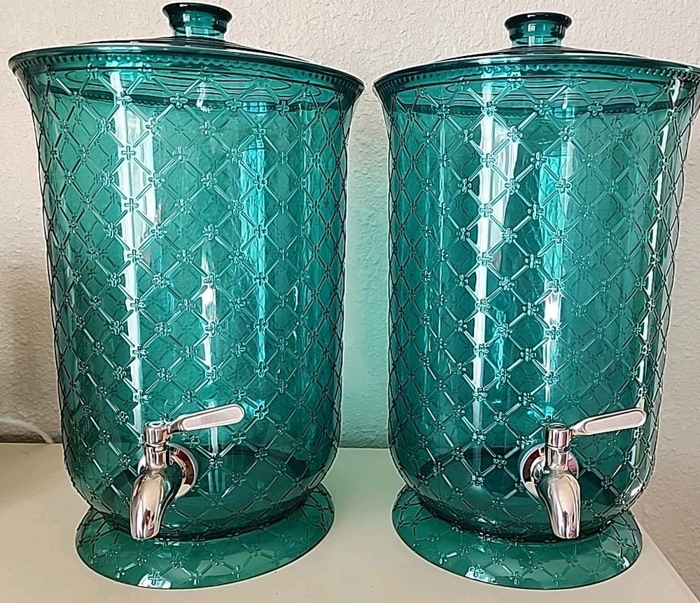 *NEW* Set Of 2 / Pioneer Woman Holiday 2-Gallon Acrylic Teal Beverage Dispenser