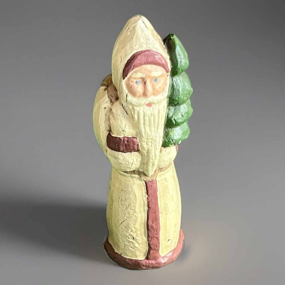 FOLK ART 1988 HAND CARVED WOODLAND SANTA WITH Xmas TREE SIGNED, DATED and Number