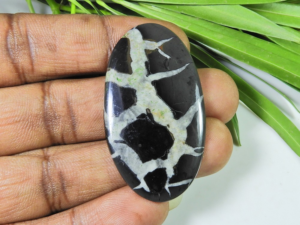 AA++ Natural Septarian Black Crystal Gemstone for Jewelry Making 27x49x3mm-image