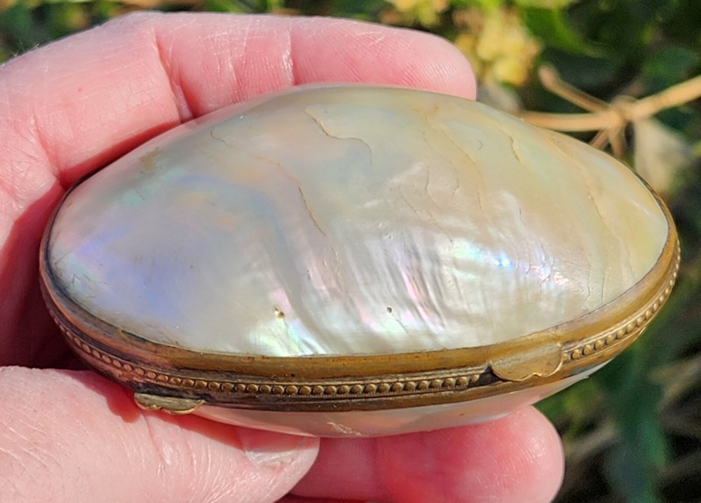 Antique French Mother of Pearl Sewing Box 3 Inch Trinket Case