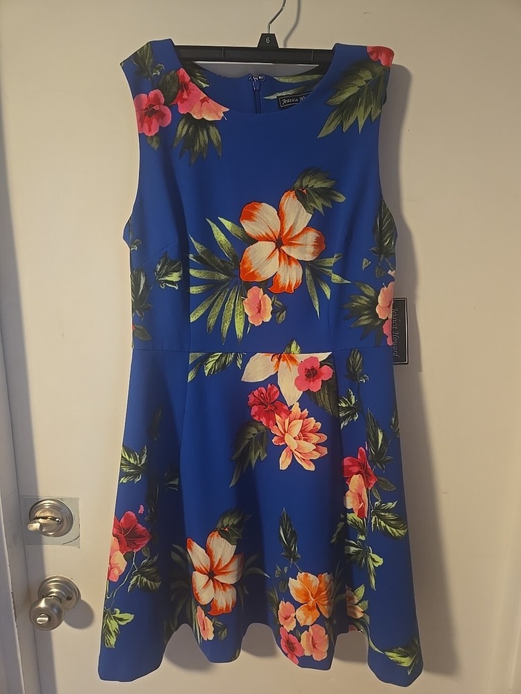 Jessica Howard PETITE SCUBA DRESS Blue Floral New W/ $89 HUGE HOLIDAY SALE SZ 10