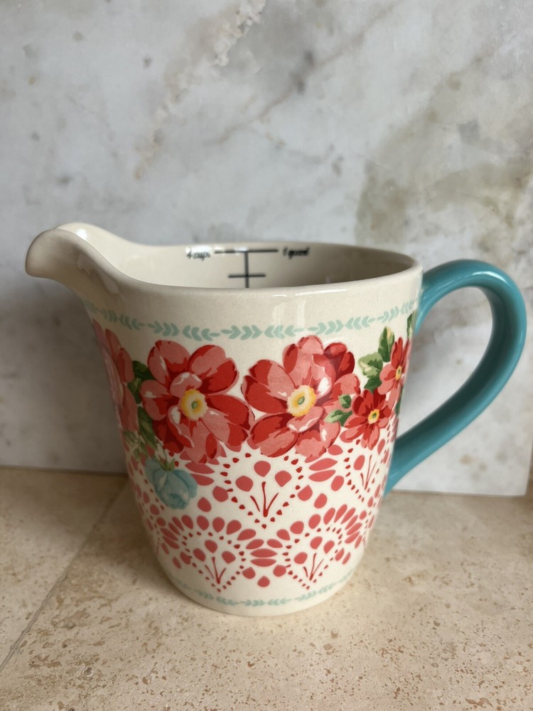 Pioneer Woman Vintage Rose 1 Qt Stoneware Measuring Cup Pitcher