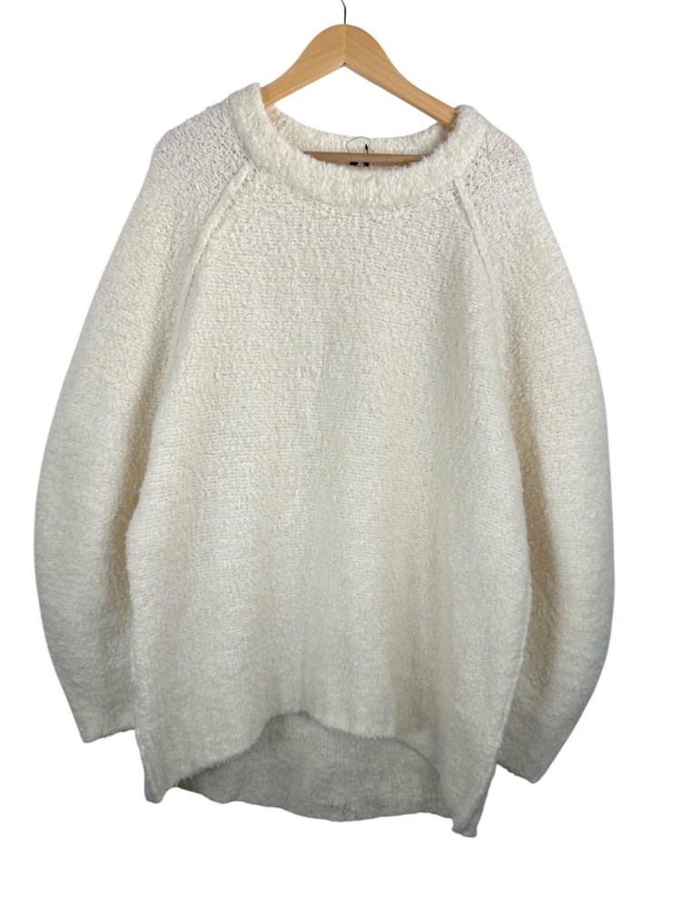 Free People Teddy Bear Tunic oversized cozy wool blend cream 90s sz M