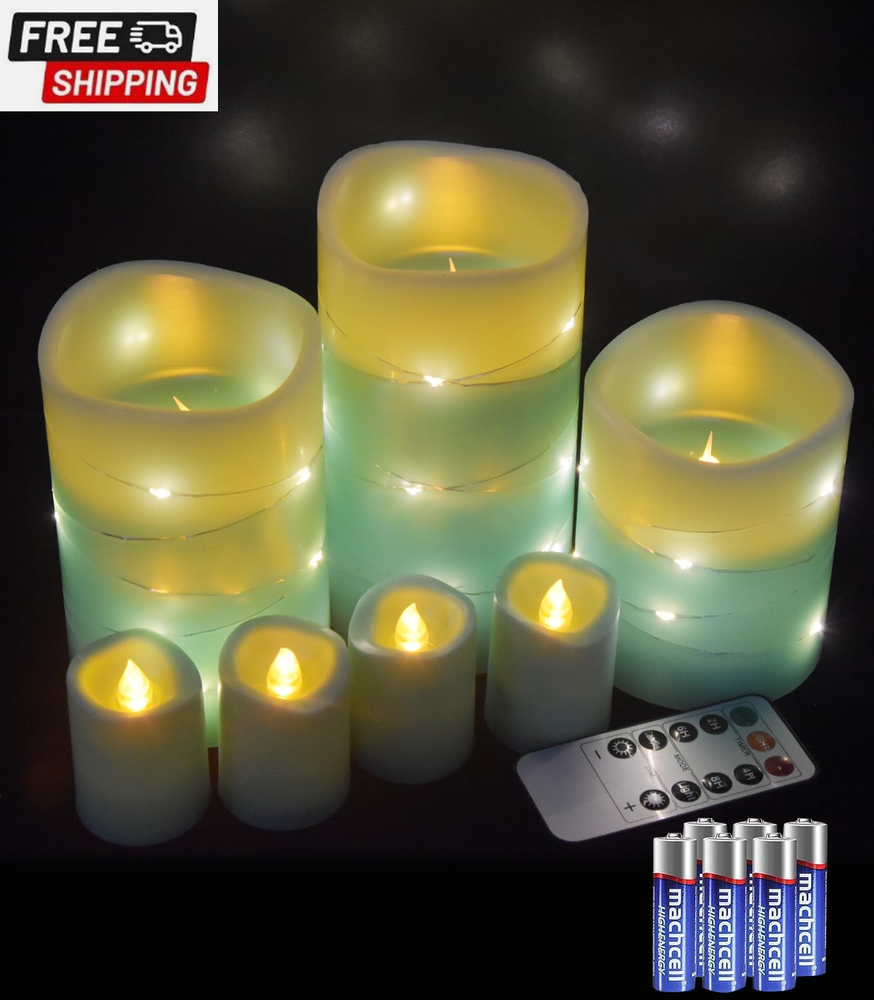 Green LED Flameless Candle with Embedded Star String, 3+4-Piece Set of LED Candl