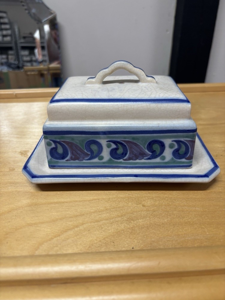 Poole Pottery Hand Painted Rectangle Covered Butter Dish