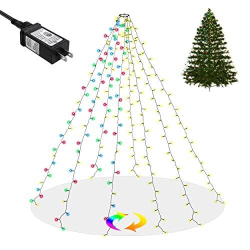 Christmas Tree Lights,Warm White & Multicolor Color Changing 11 6.6FT x 8 Lines