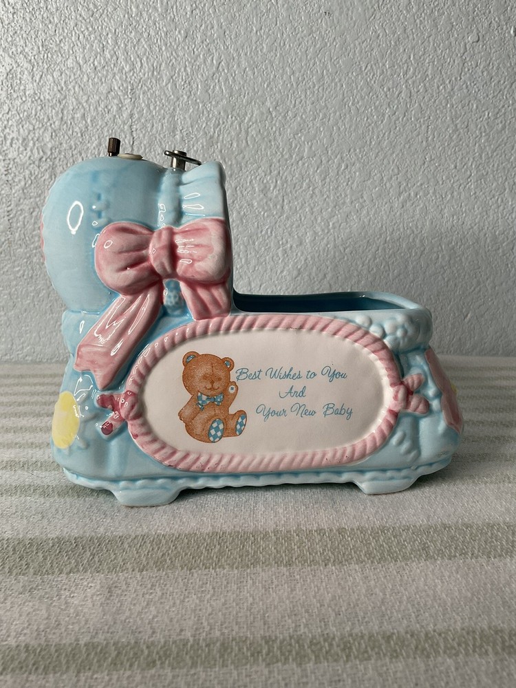 A.L. Randallcraft Bassinet Ceramic Vintage Baby Music Box  1960’s  Kitschy