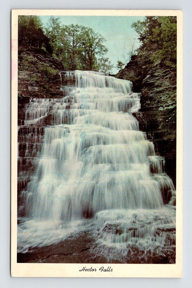 Glen & Geneva New York Hector Falls Scenic Landmark Chrome Cancel WOB Postcard