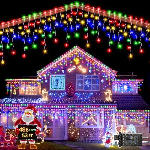 Christmas Lights Outdoor, 53 FT 486 LED Christmas 53FT 486LED Multicolored