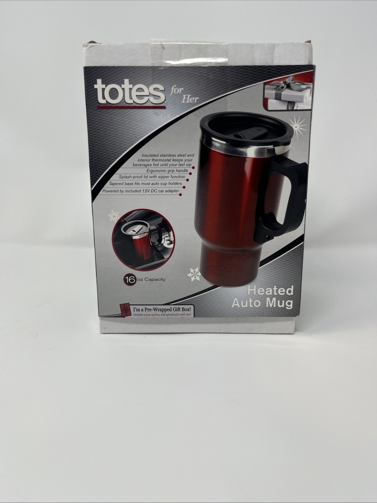 New In Box Totes For Her RED Heated Auto TRAVEL Mug Stainless Steel 16 Oz
