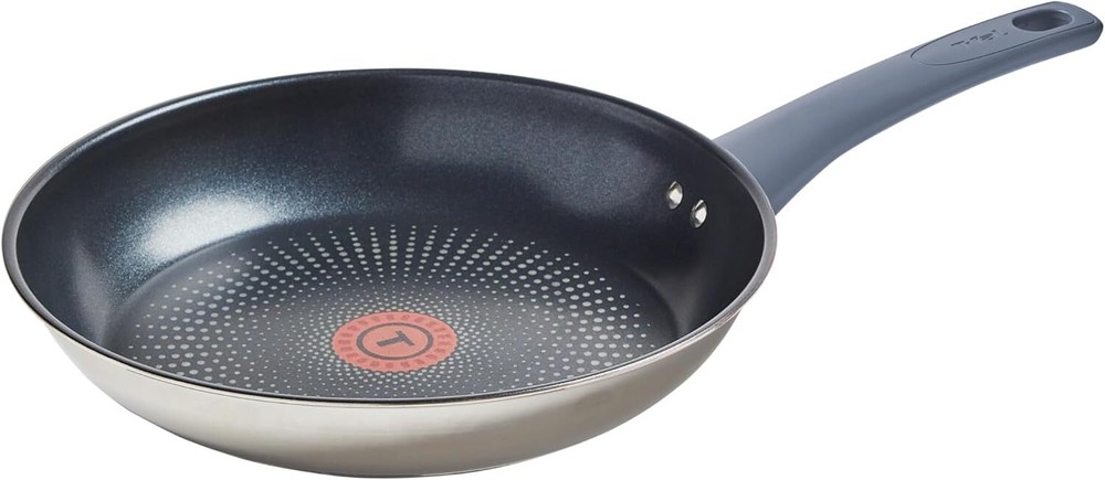 T-fal Essentials Stainless Steel Fry Pan w/Non Stick Coating Silver/ Blue