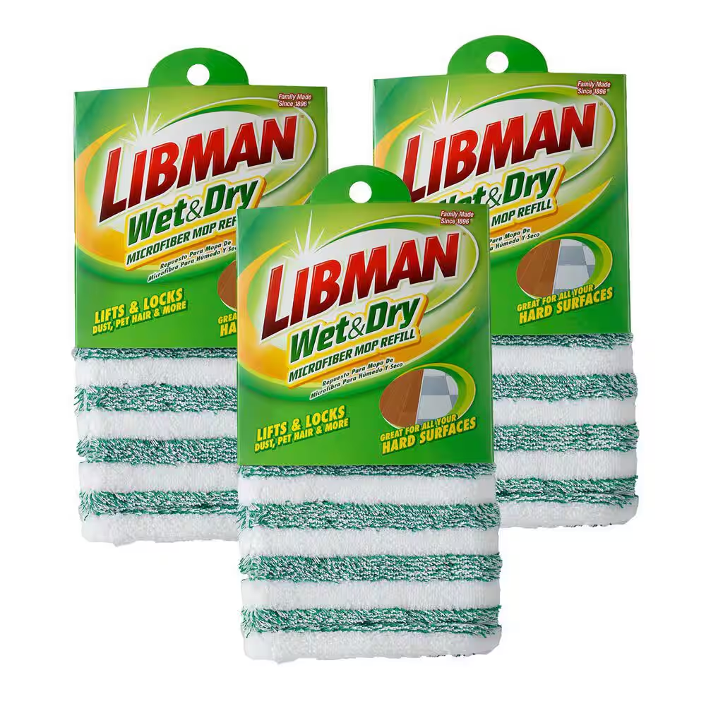 Libman Wet/Dry Flat Mop Refill Pads 18 in Microfiber Easy-Change (3-Pack)