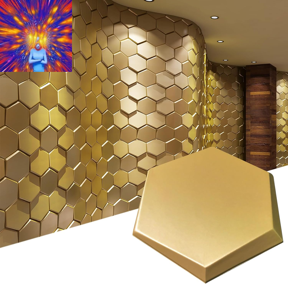 20-Pieces Decorative 3D Wall Panels Faux Leather Tile, Golden Hexagon