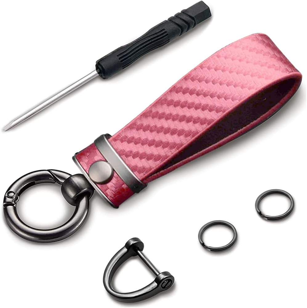 Carbon Fiber Leather Rotating Car Keychain – 360° Swivel Design