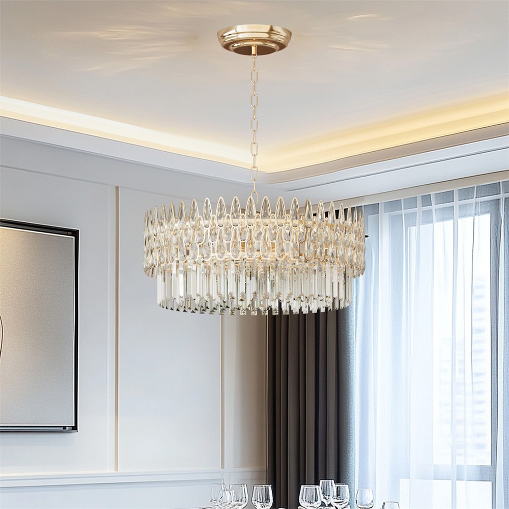Modern Crystal Raindrop Chandelier for Dining & Living Room - 3 Colors & Adjustable Temperature