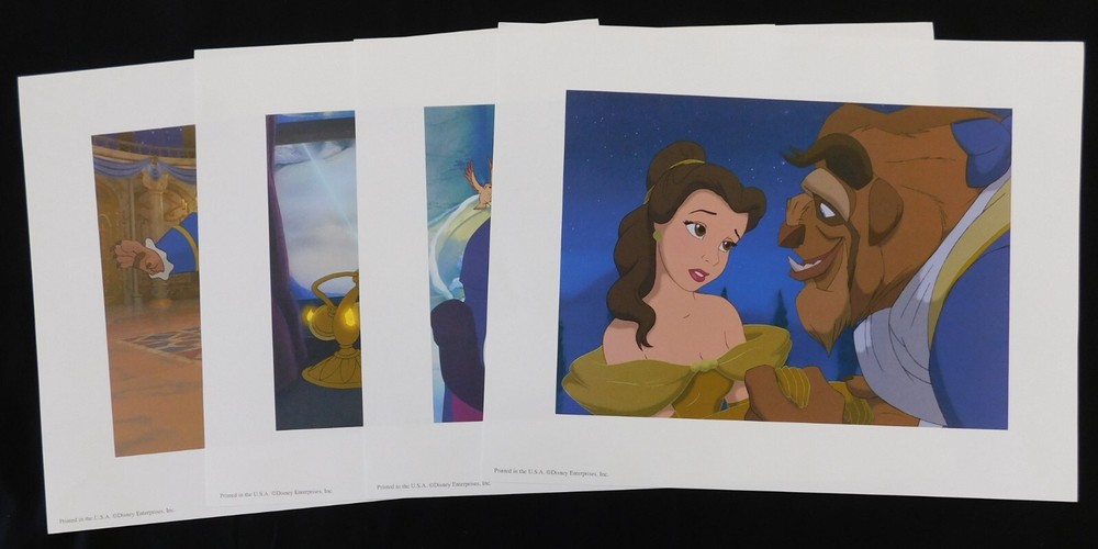Beauty and the Beast Disney Store 4-pc Lithograph Print Set 11x14 2002 W/ Folder