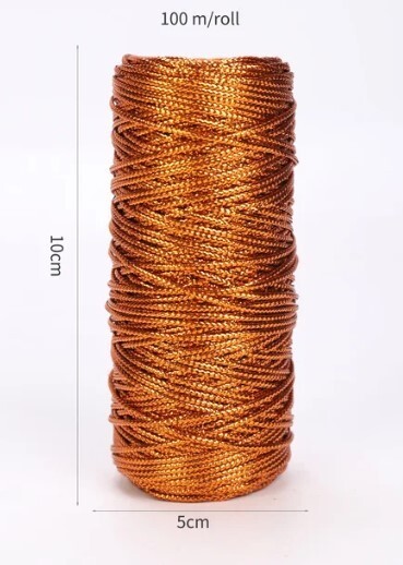 120 yards Metallic Lurex Rope Twisted Thread  Macrame Cord Rope 1.5mm Copper
