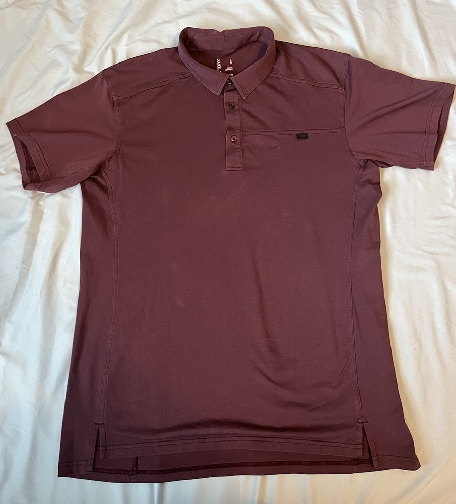 Men’s Arc’Teryx Stretchy Soft Short Sleeve Polo Shirt Plum Color Size Large