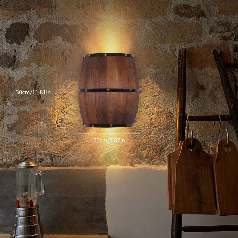 Wall Lamp Fixture Wood Wine Barrel Bedroom Decor LED Wall Light Wall Sconce Lamp