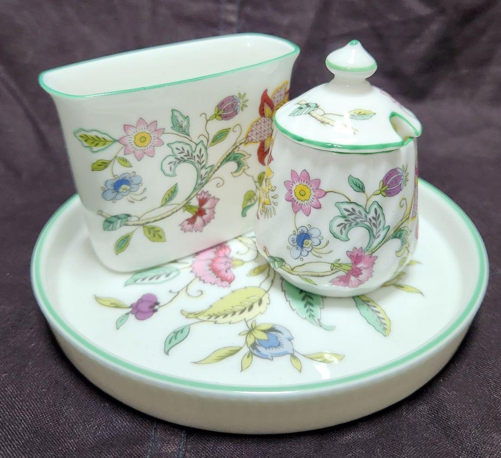 Minton Haddon Hall Sugar Pot Napkin Stand Plate 3-Piece Set Pre-Owned
