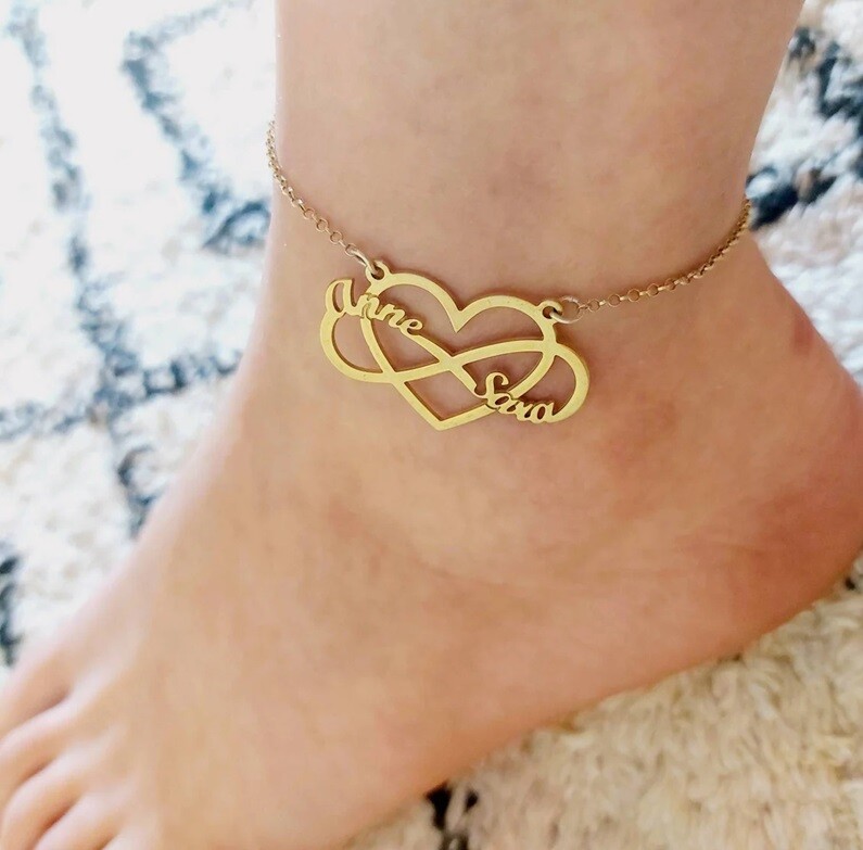 Custom Heart Infinity Name Anklet Personalized Bracelet Nameplate Women Jewelry